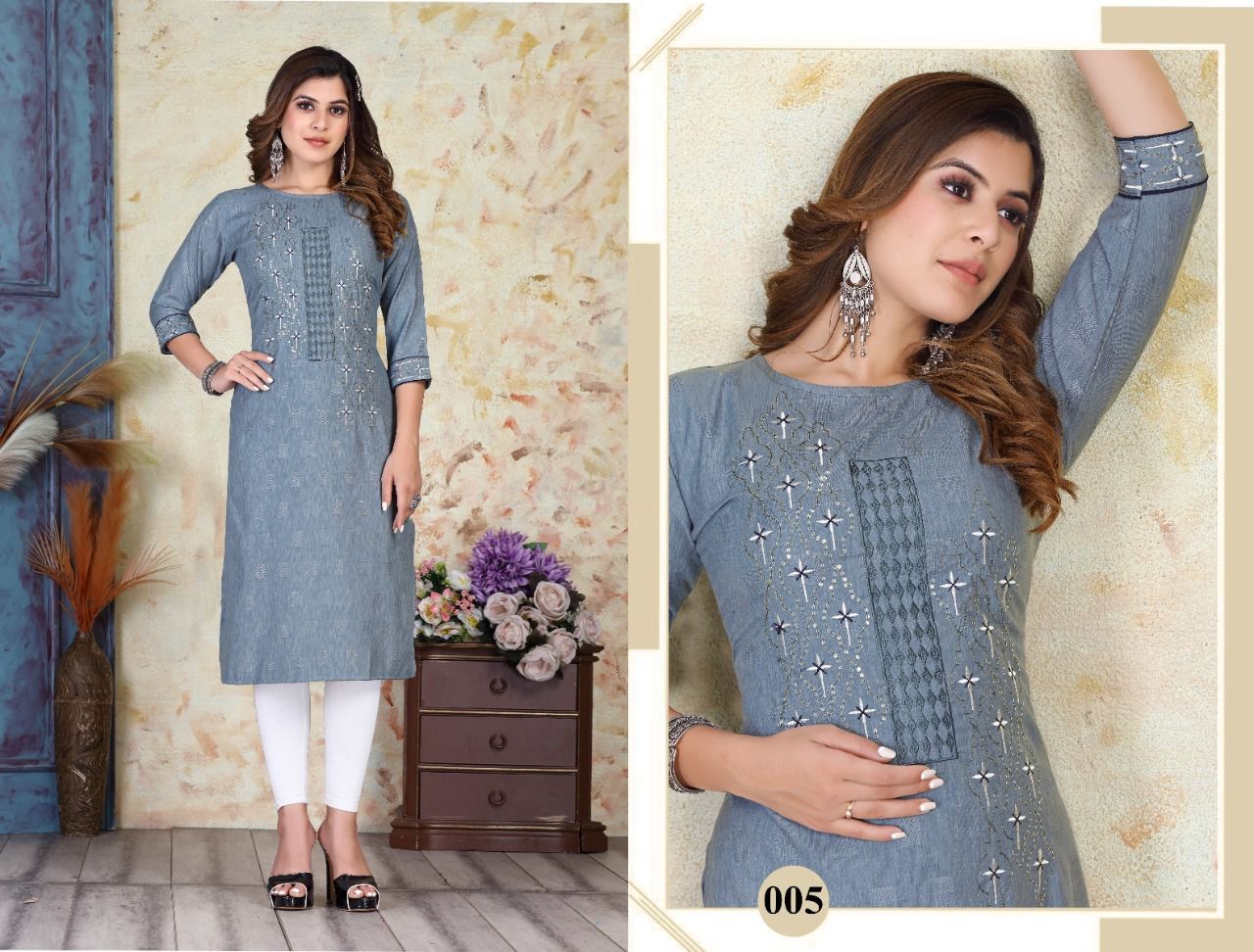 New Vaidehi 1 Rayon New Fancy Wear Straight Cut Designer Kurti Collection